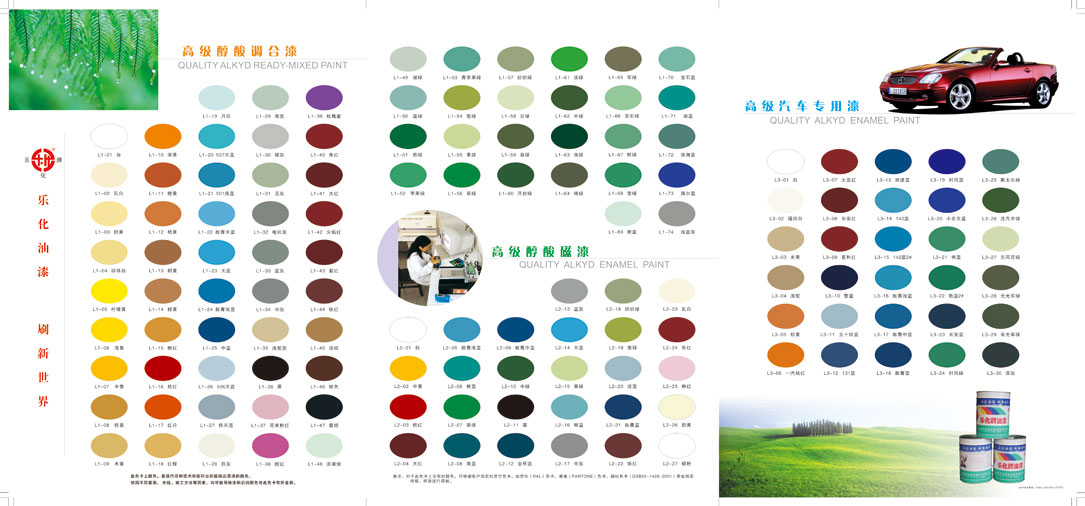 高级醇酸调和漆 高级醇酸磁漆 高级汽车专用漆系列色卡	